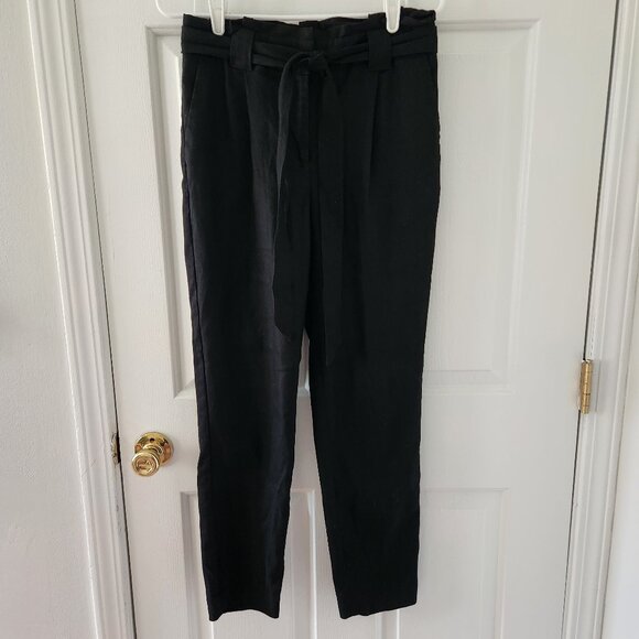 Express Black Linen Blend High Rise Paper Bag Dress Pants - Size 6R - Picture 1 of 7